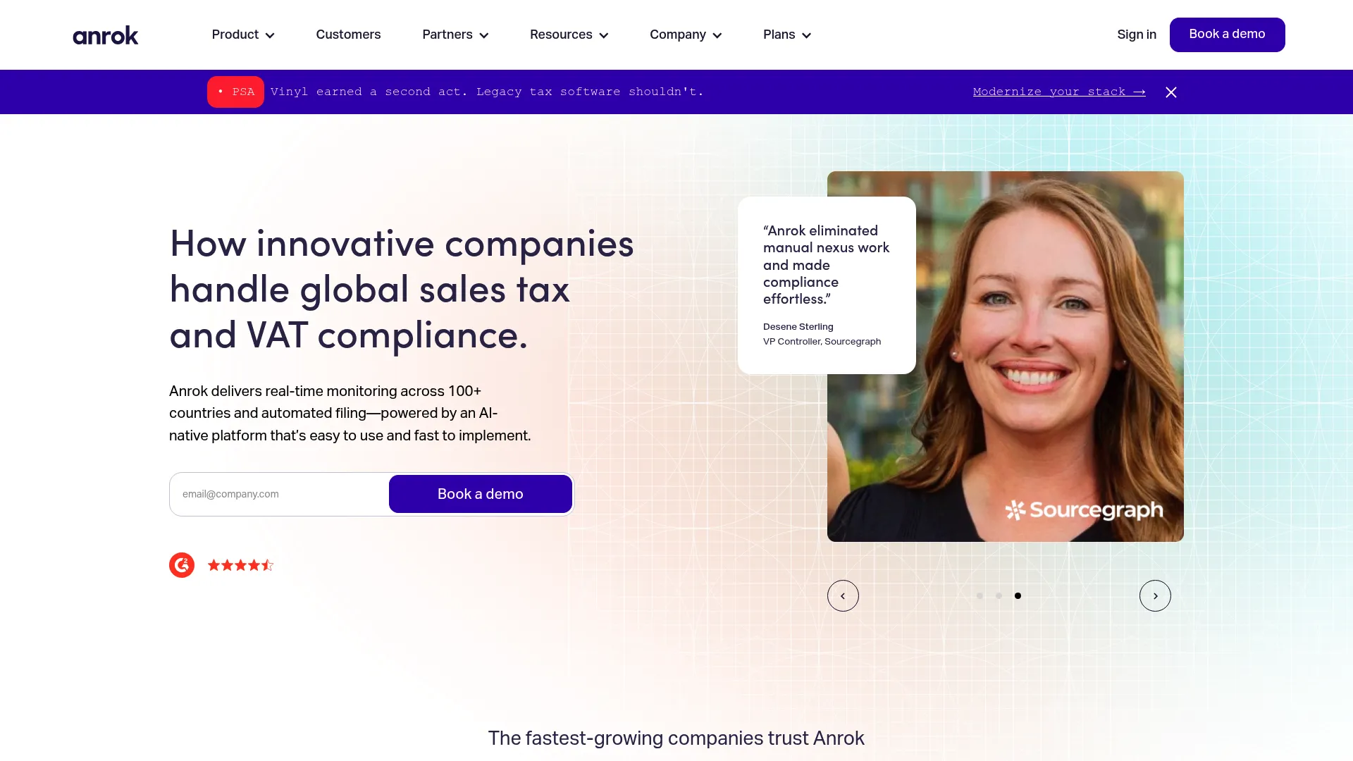 Anrok SaaS sales tax and VAT compliance homepage