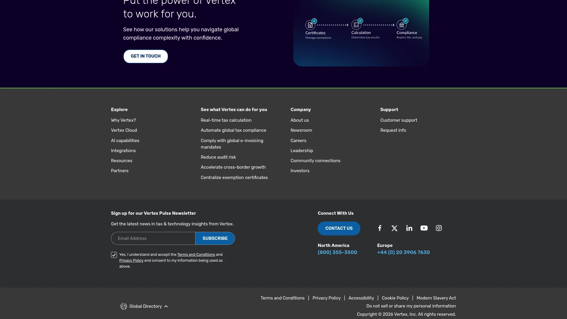 Vertex tax technology platform homepage