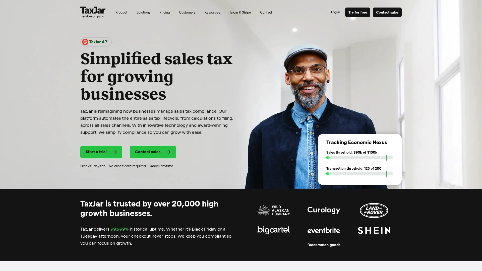 TaxJar sales tax automation homepage