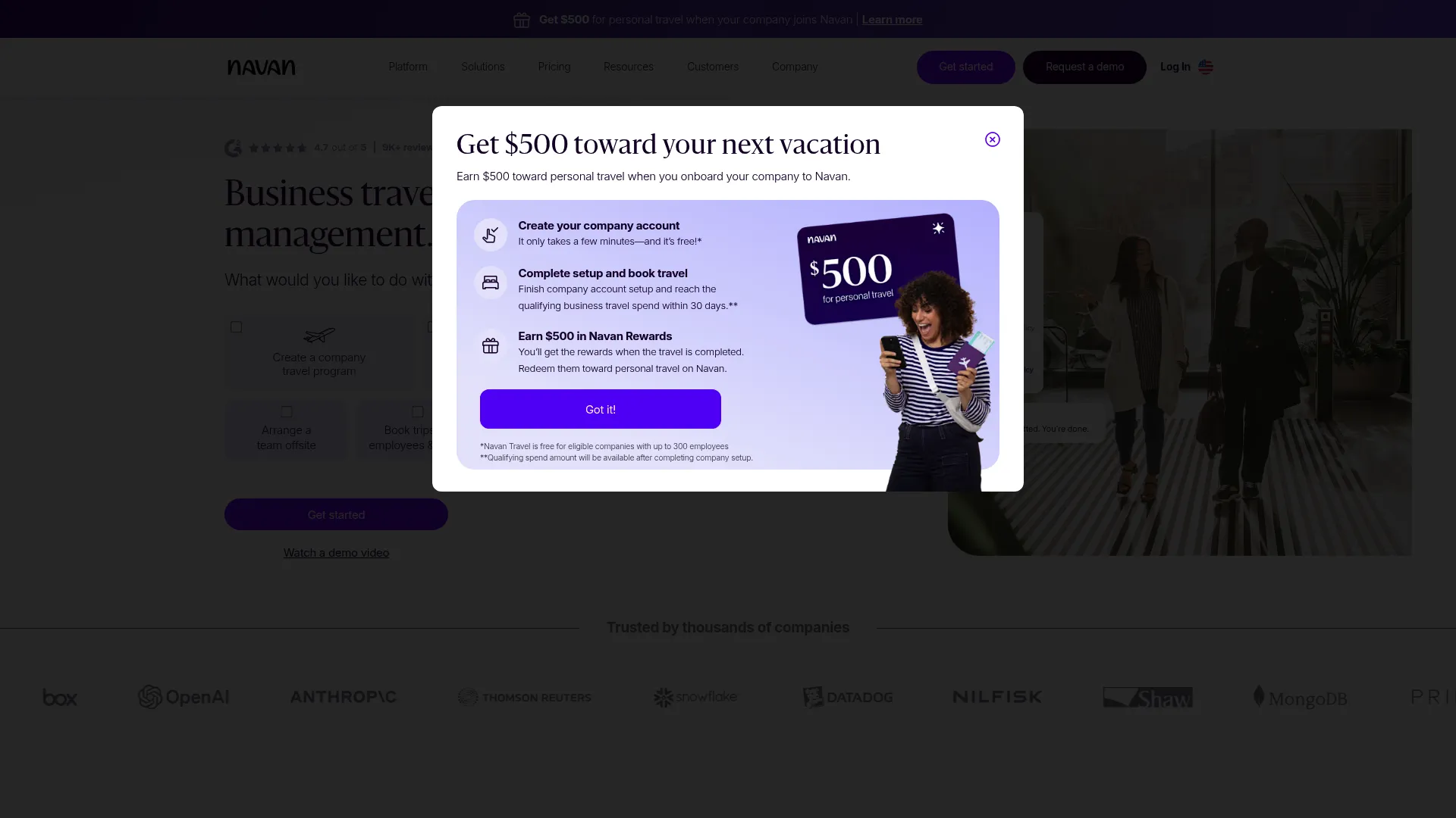 Navan travel and expense platform screenshot