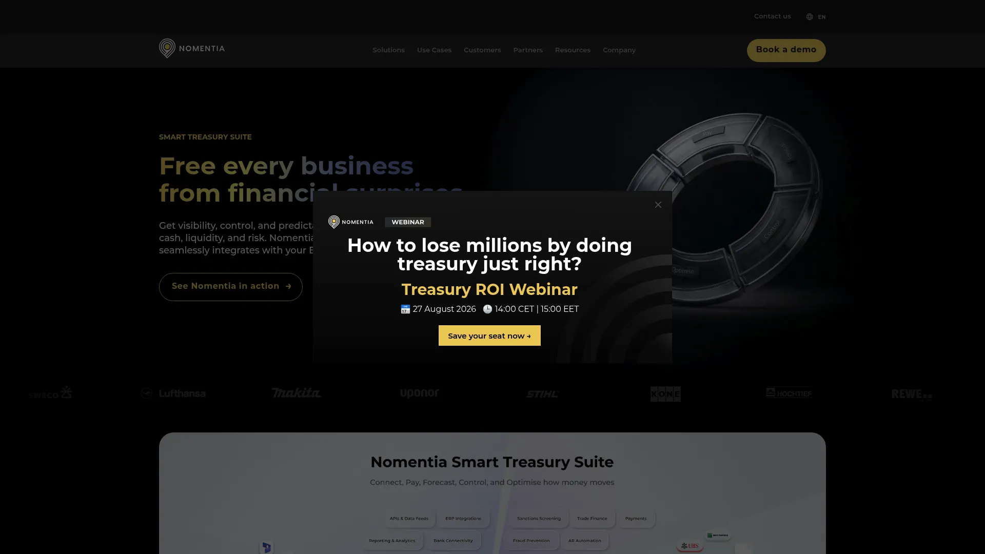 Nomentia treasury and cash management software homepage