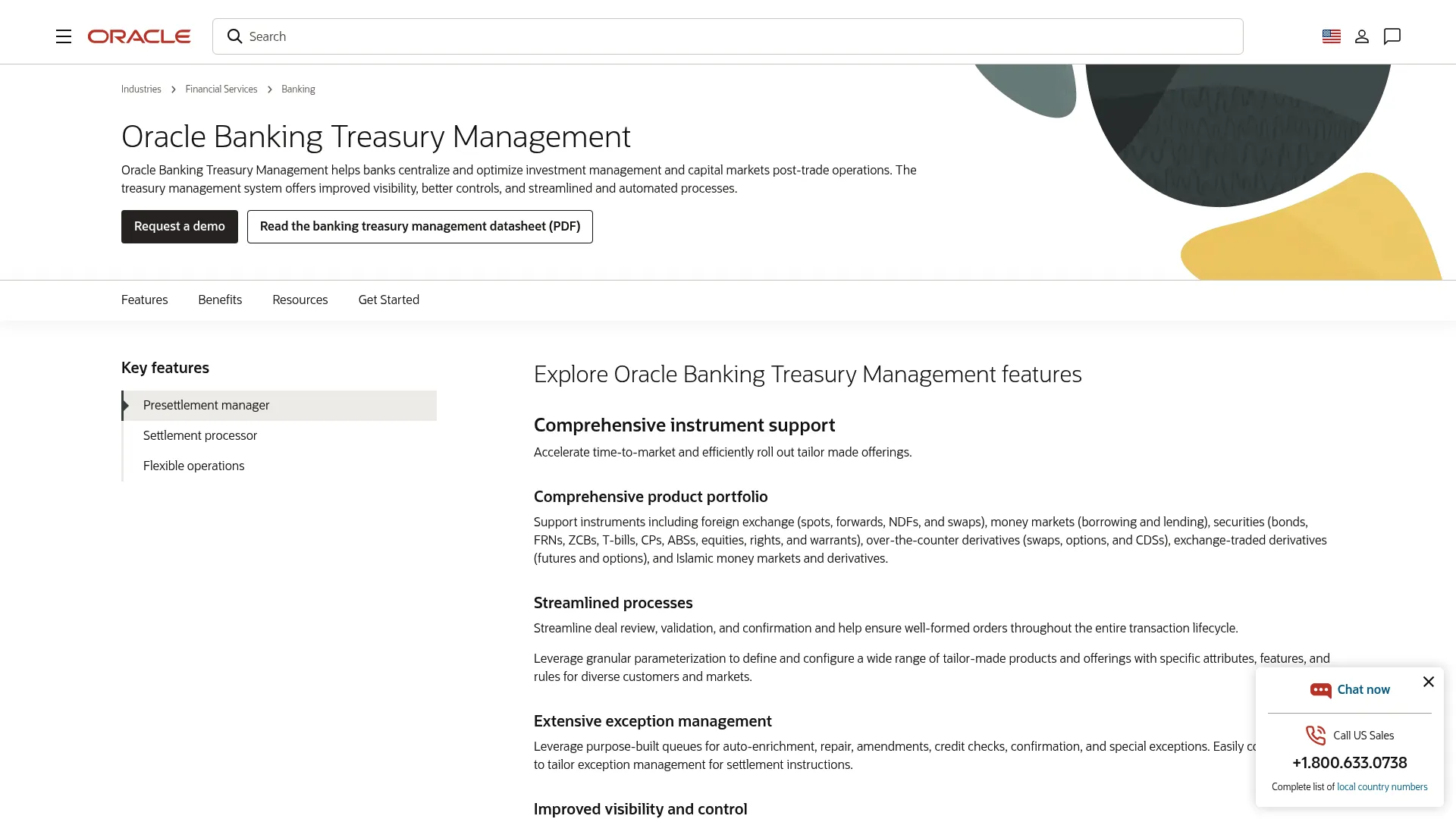 Oracle Cash and Treasury Management product page