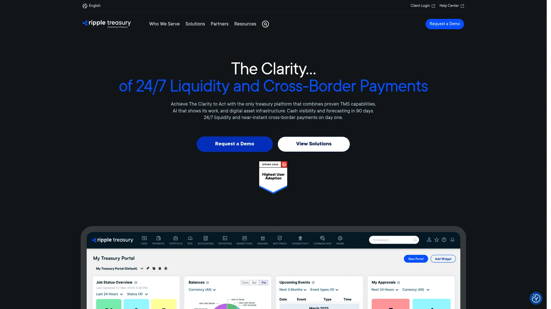 GTreasury treasury and risk management platform homepage