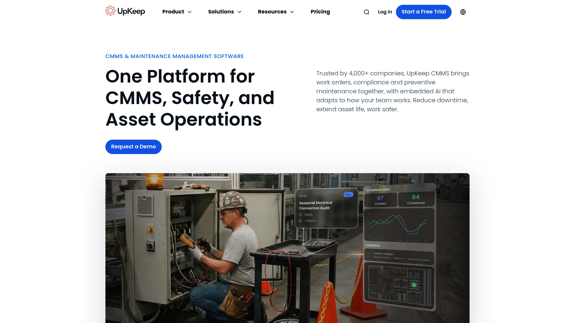 UpKeep cloud-based asset operations and maintenance management software homepage