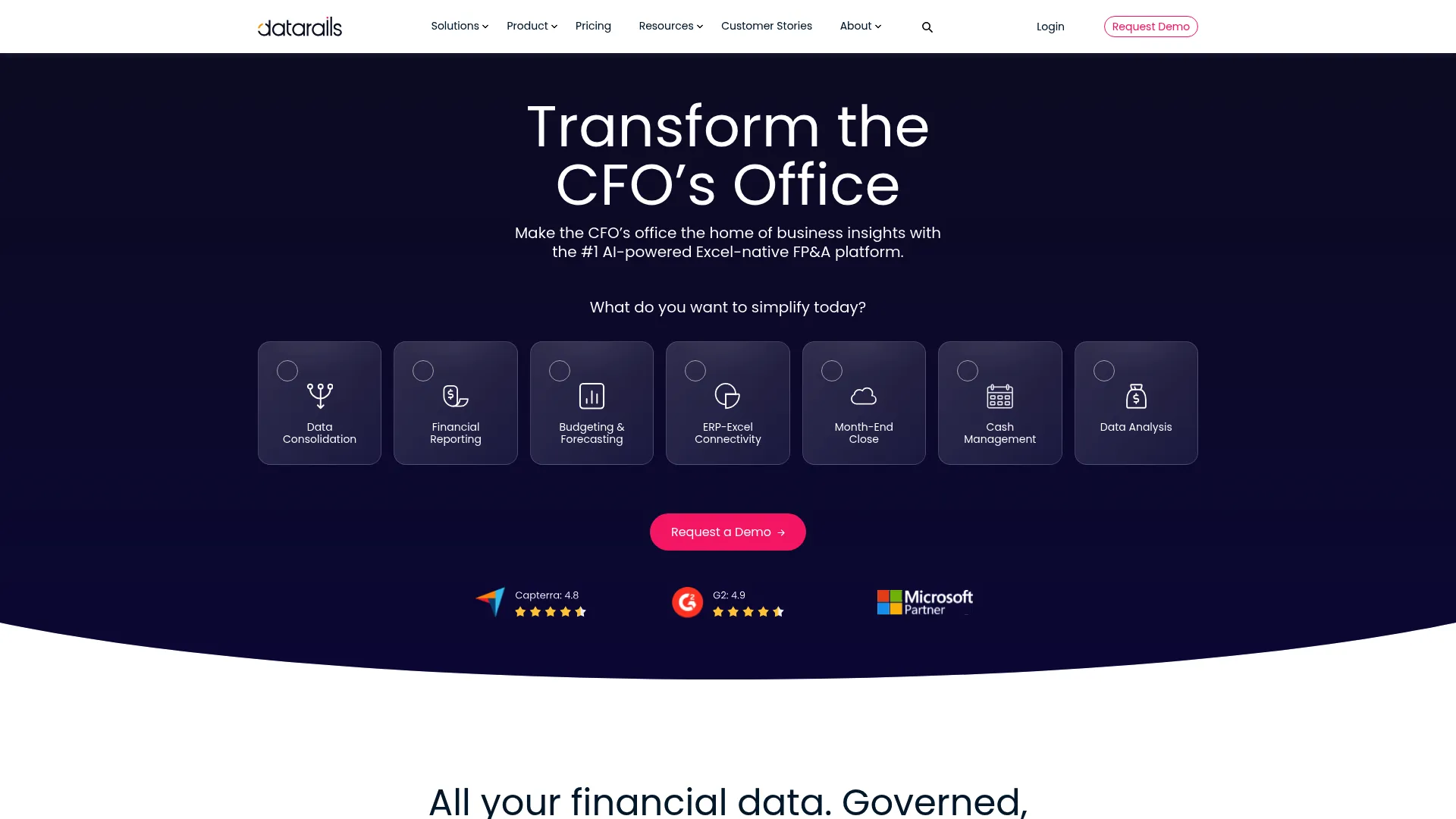 Datarails Excel-native FP&A software homepage