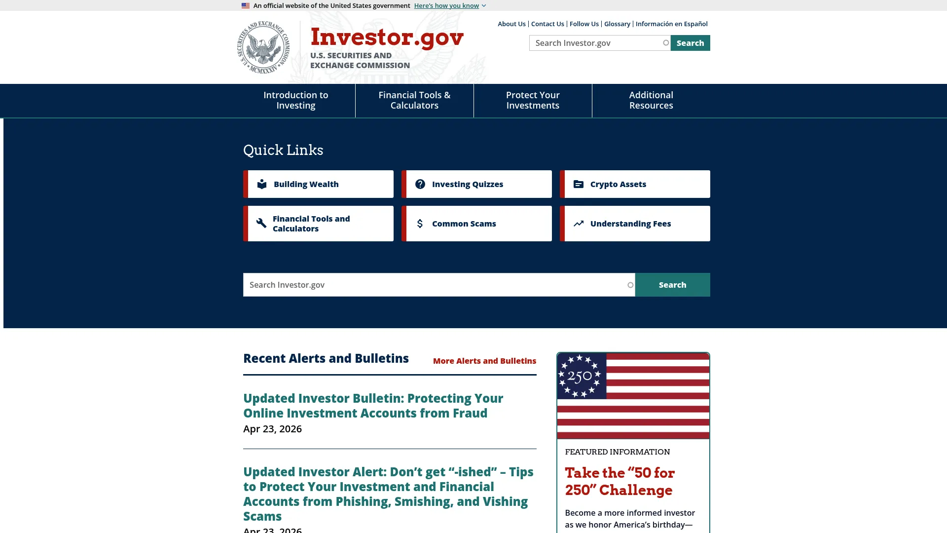 Investor.gov free financial planning tools and calculators homepage