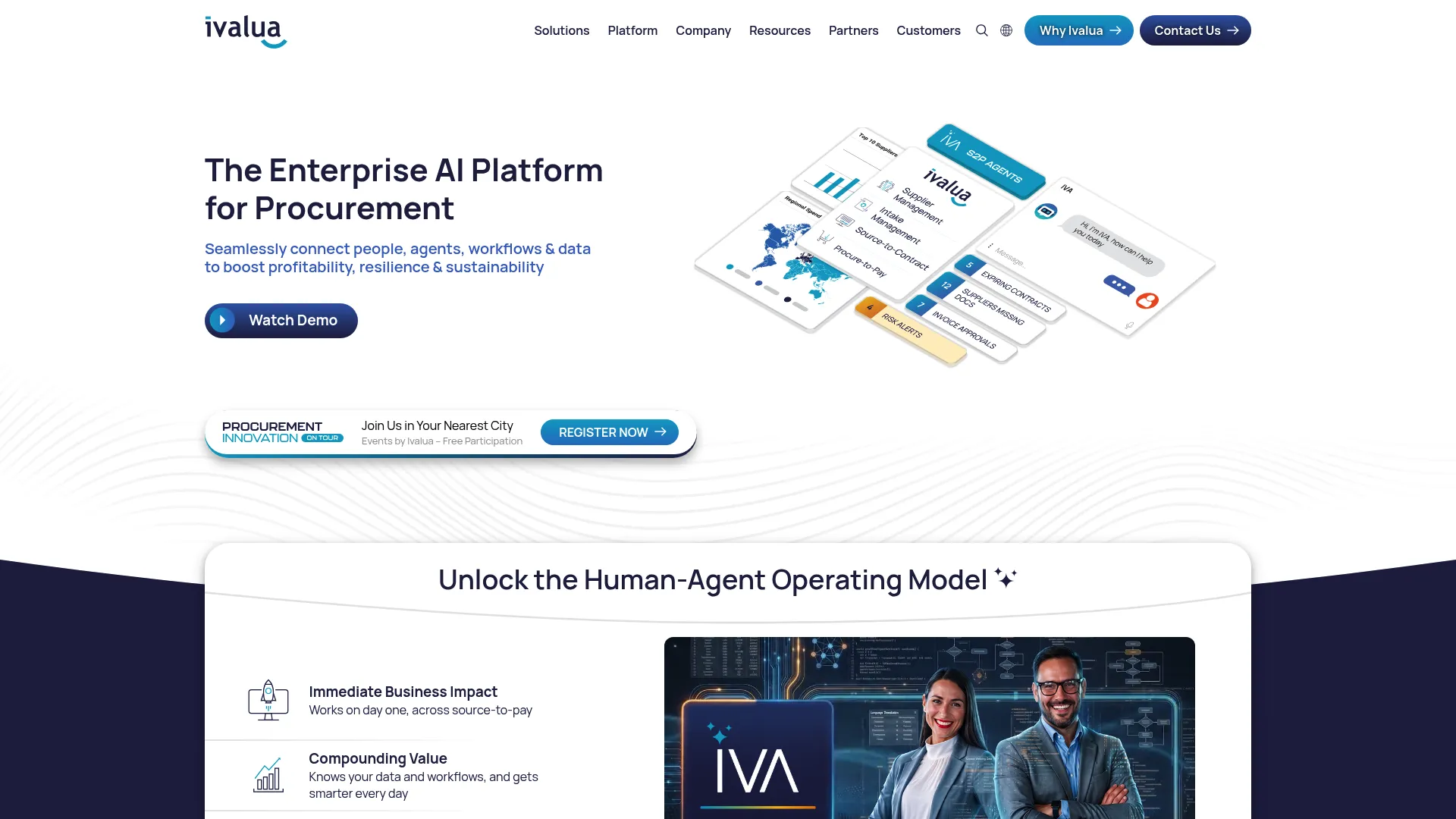 Ivalua source-to-pay procurement platform homepage