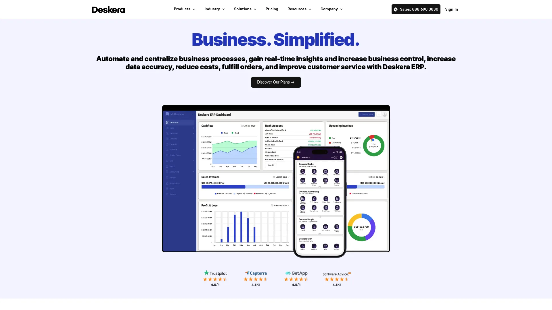 Deskera ERP product interface