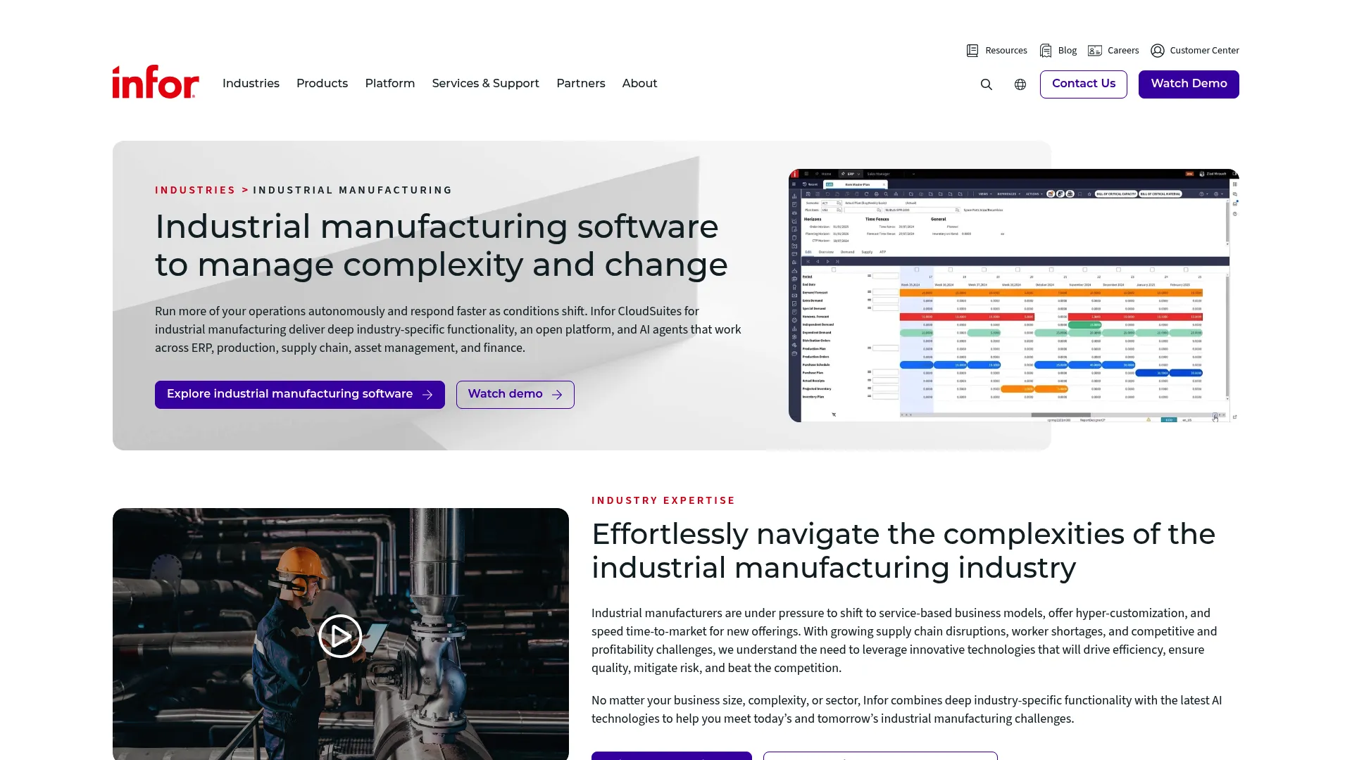 Infor CloudSuite Industrial product interface