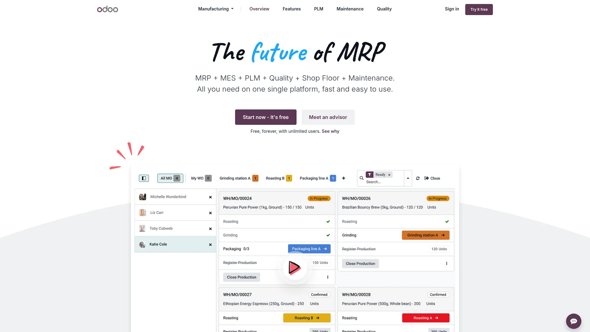 Odoo Manufacturing product interface