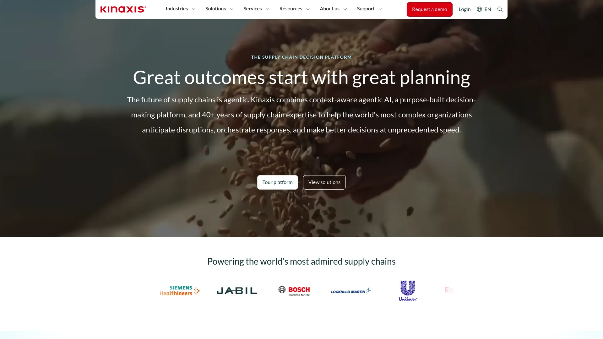 Kinaxis supply chain orchestration platform homepage