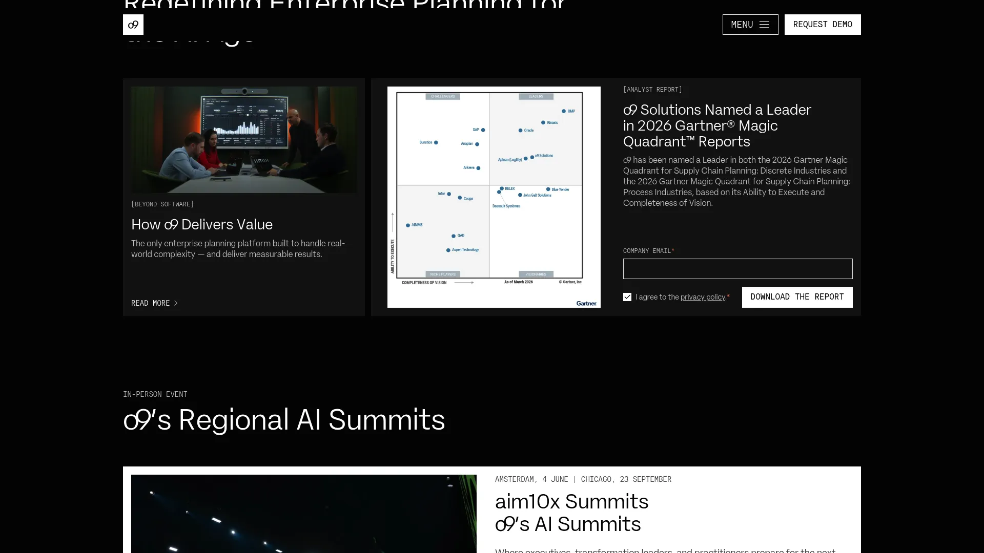 o9 Solutions enterprise AI planning platform homepage
