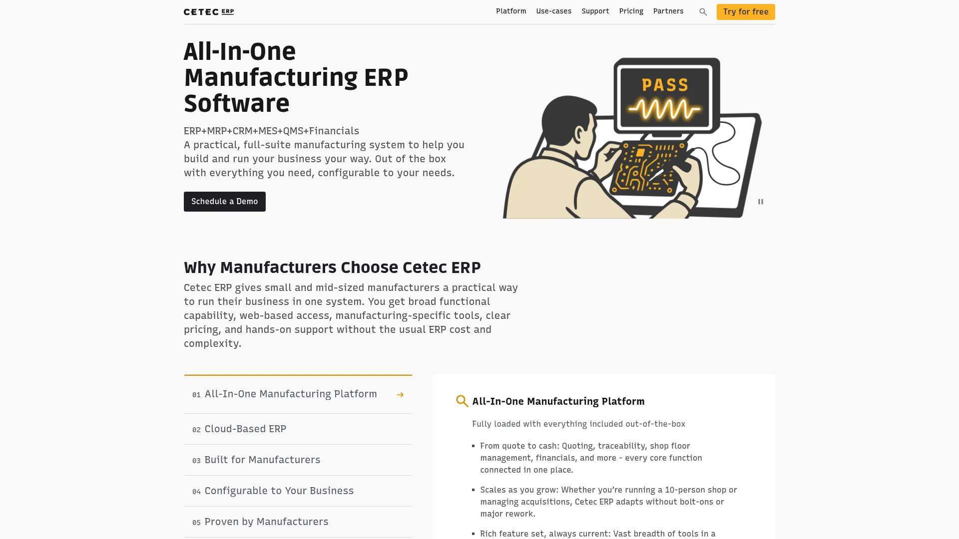 Cetec ERP homepage