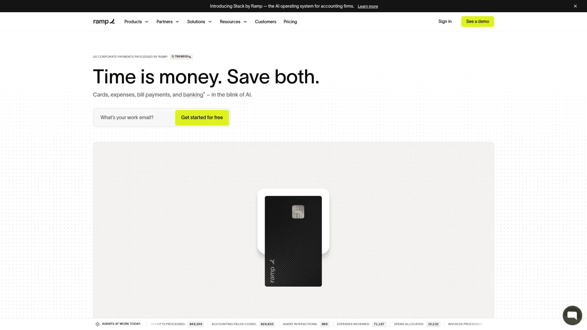 Ramp finance operations and spend management platform homepage