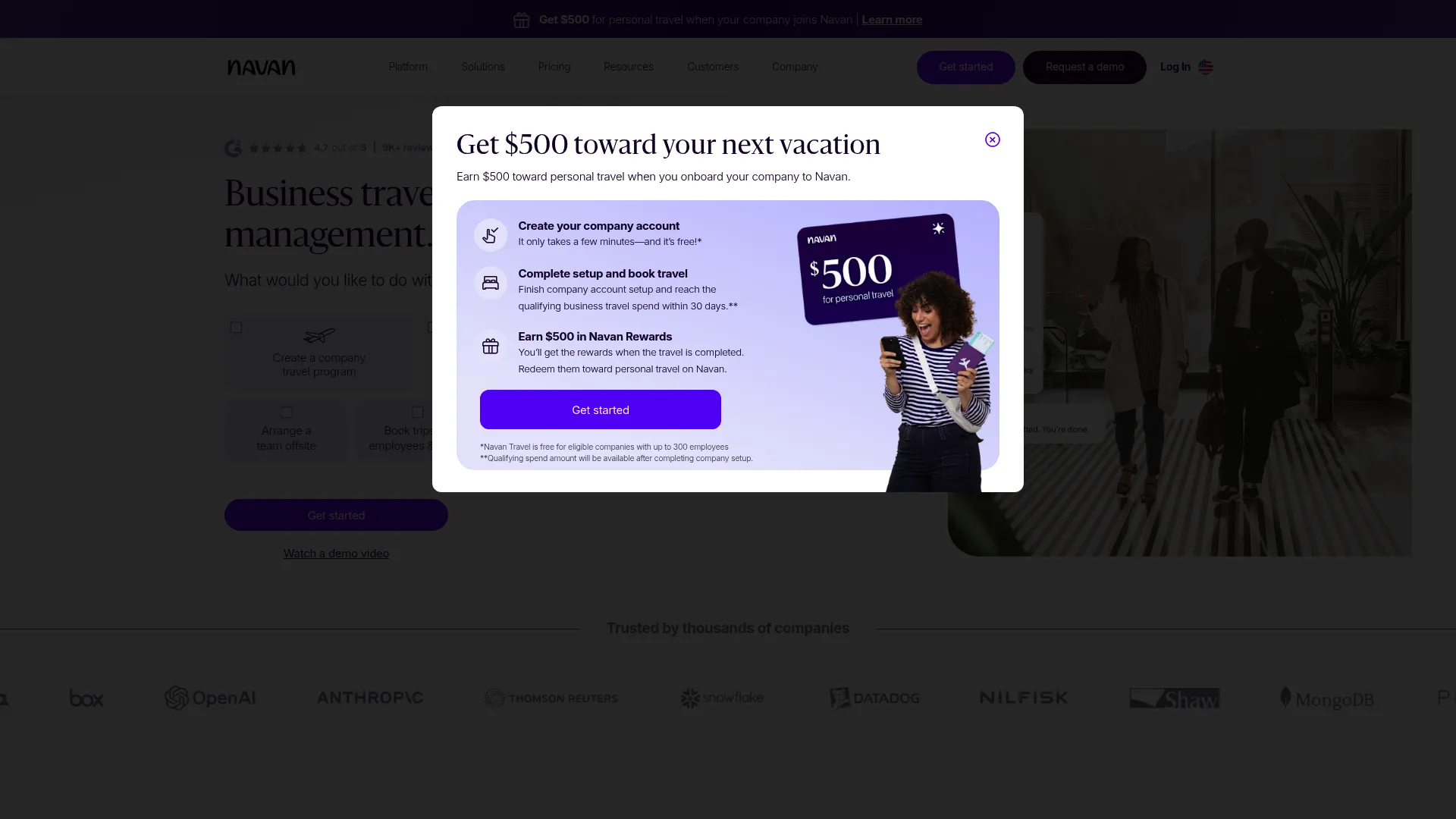 Navan travel and expense management platform homepage
