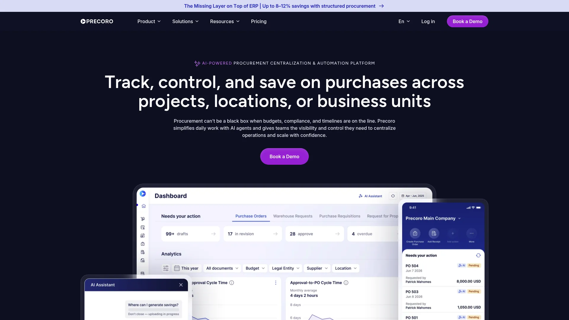 Precoro procurement software homepage