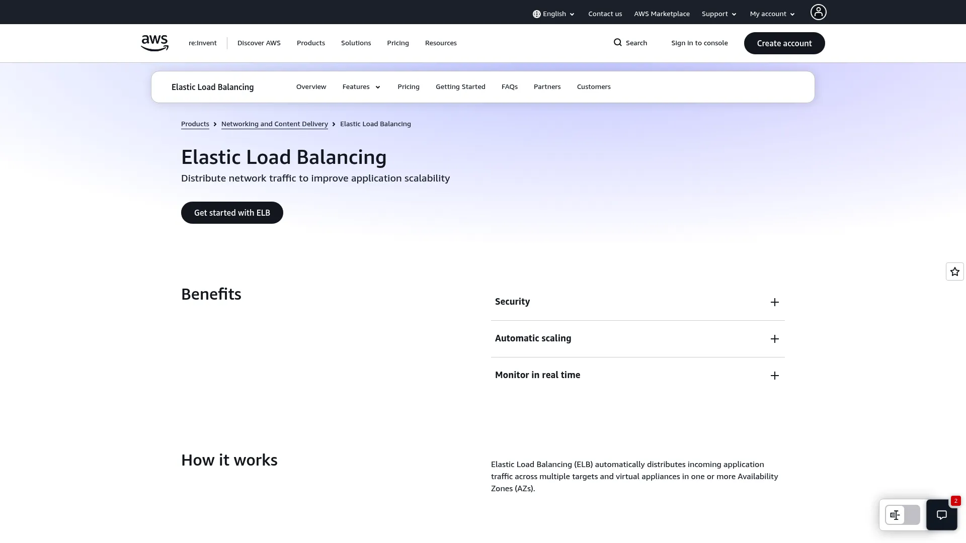 AWS Elastic Load Balancing product page