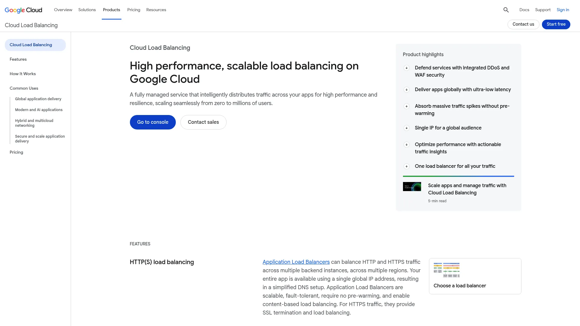 Google Cloud Load Balancing product page