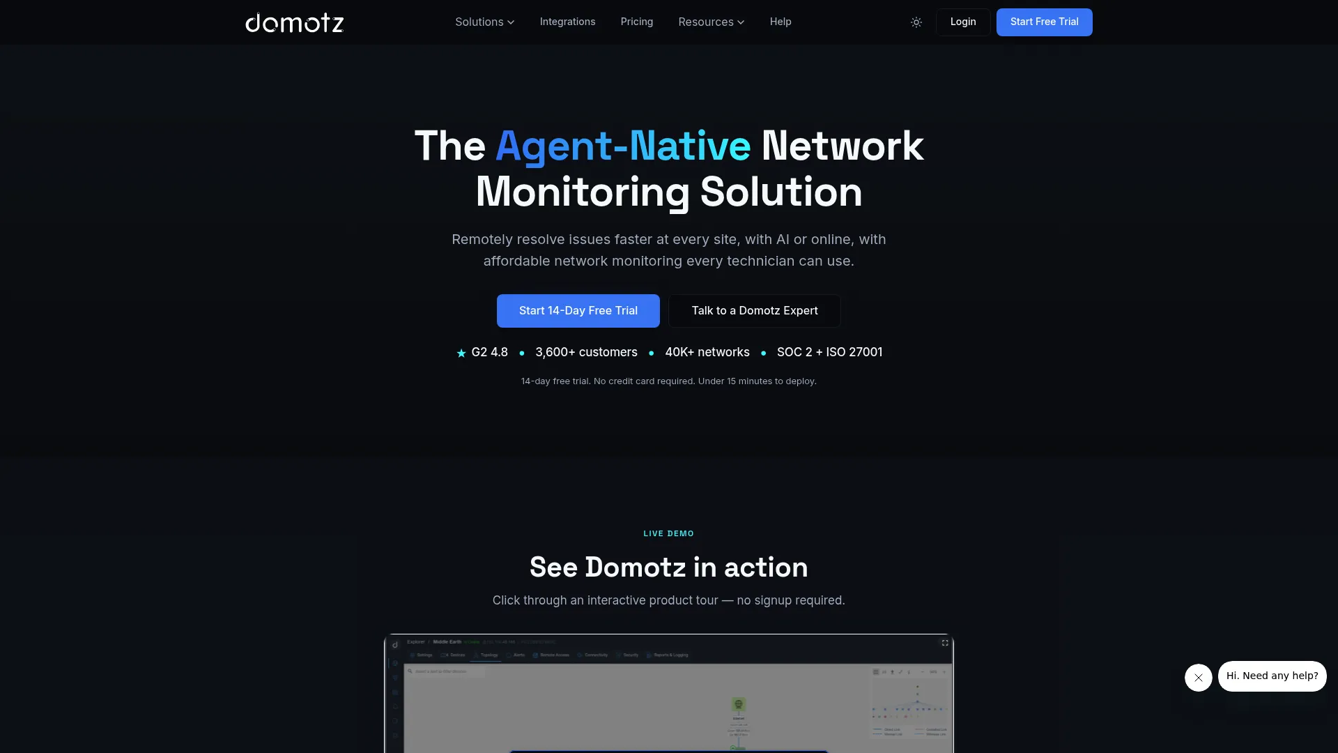 Domotz network monitoring and management homepage