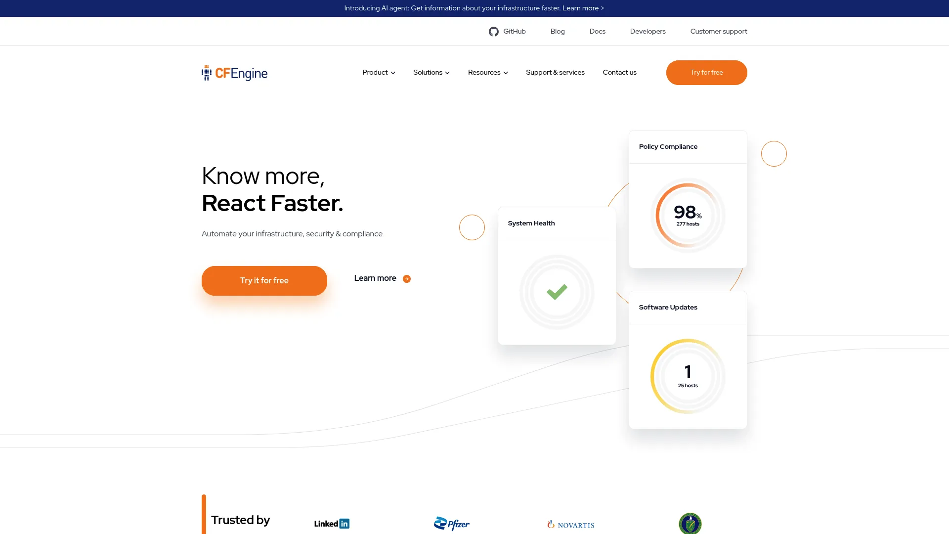 CFEngine Enterprise IT automation platform homepage