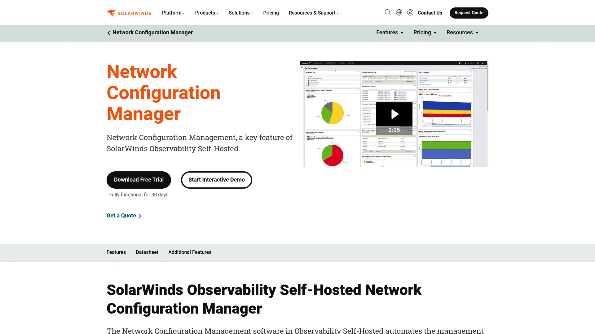 SolarWinds Network Configuration Manager homepage