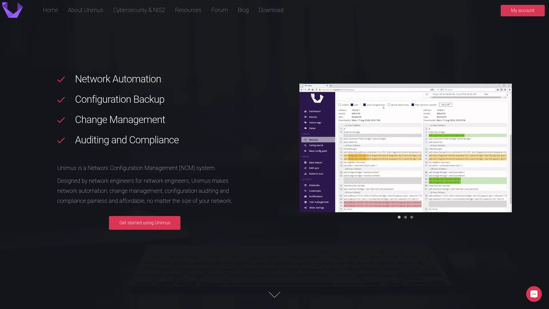 Unimus network automation and configuration management homepage