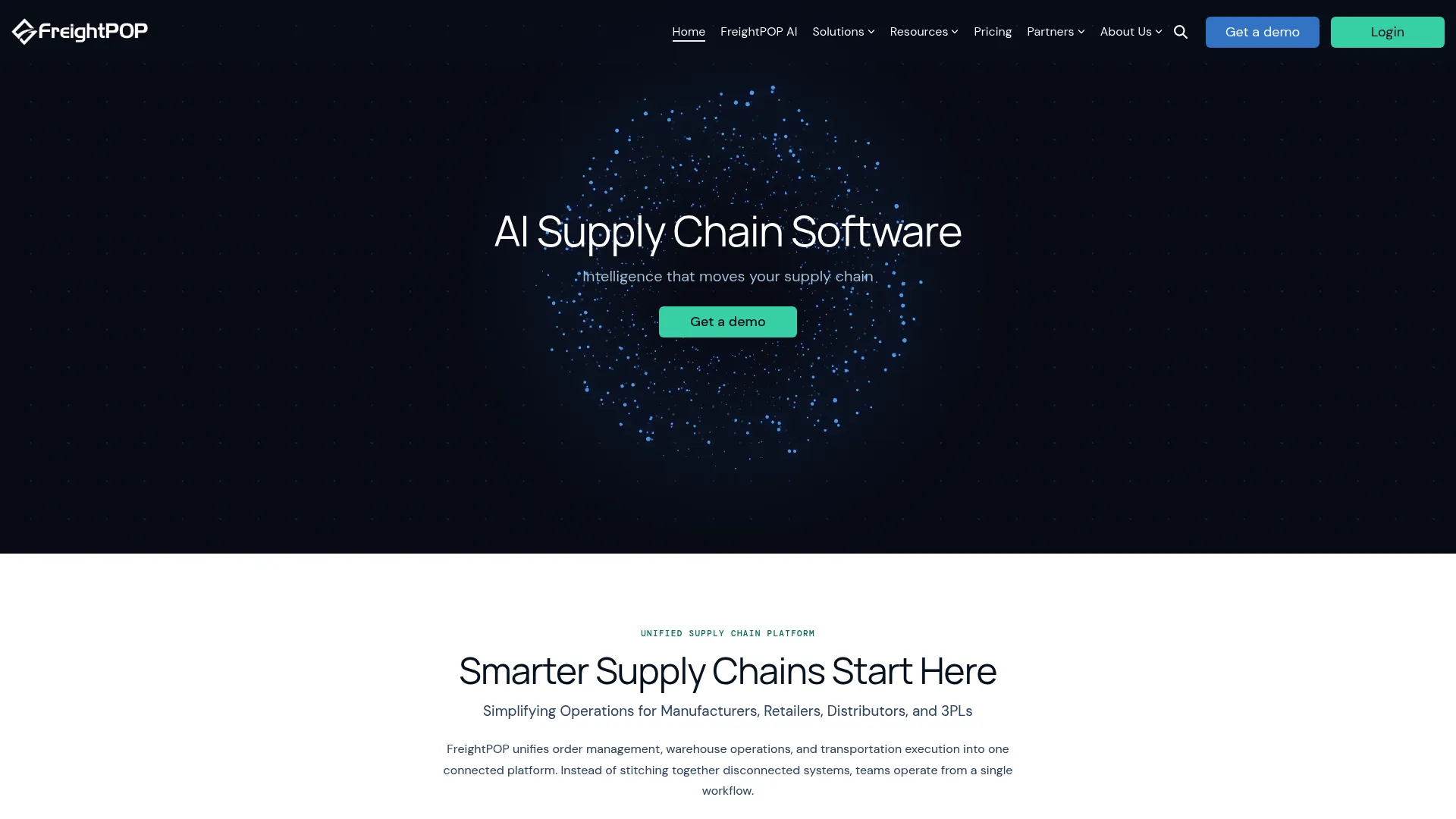 FreightPOP AI supply chain and multi-mode transportation platform homepage