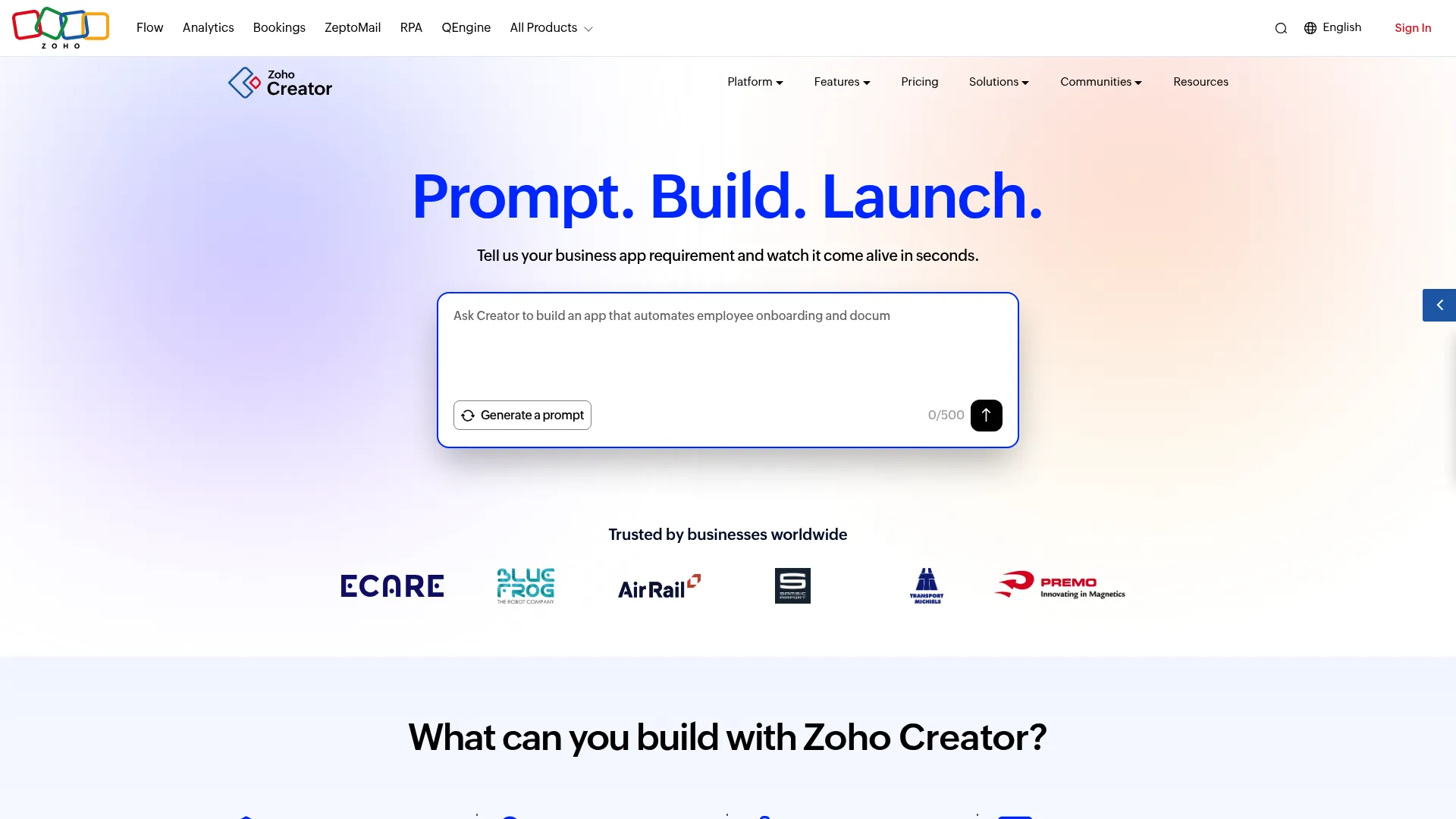 Zoho Creator low-code app builder interface