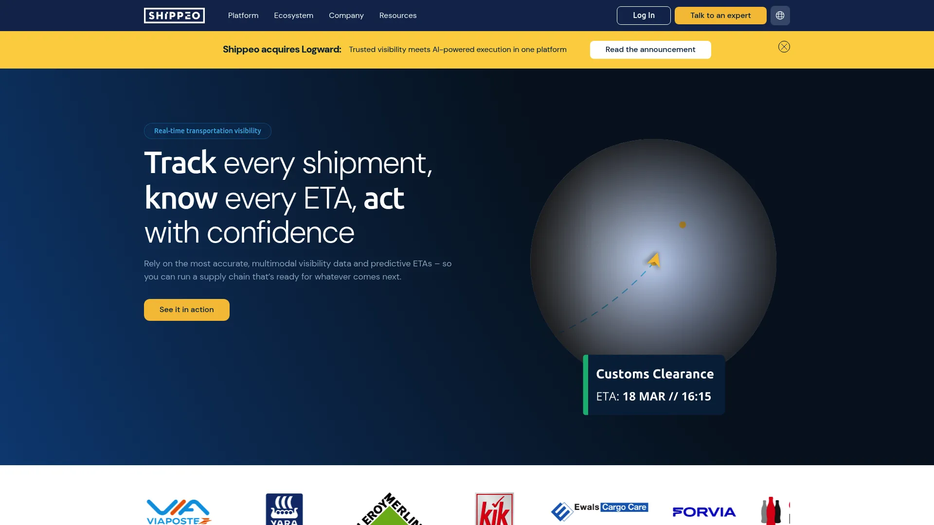 Shippeo real-time transportation visibility interface