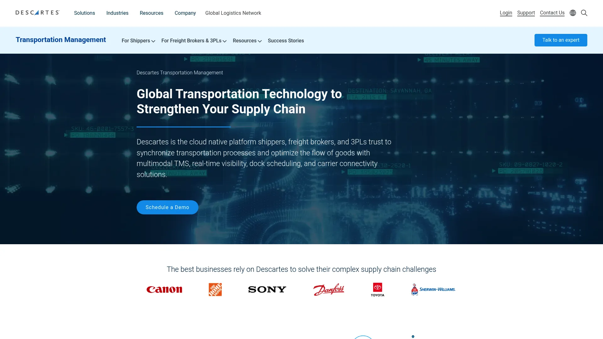 Descartes Transportation Management interface