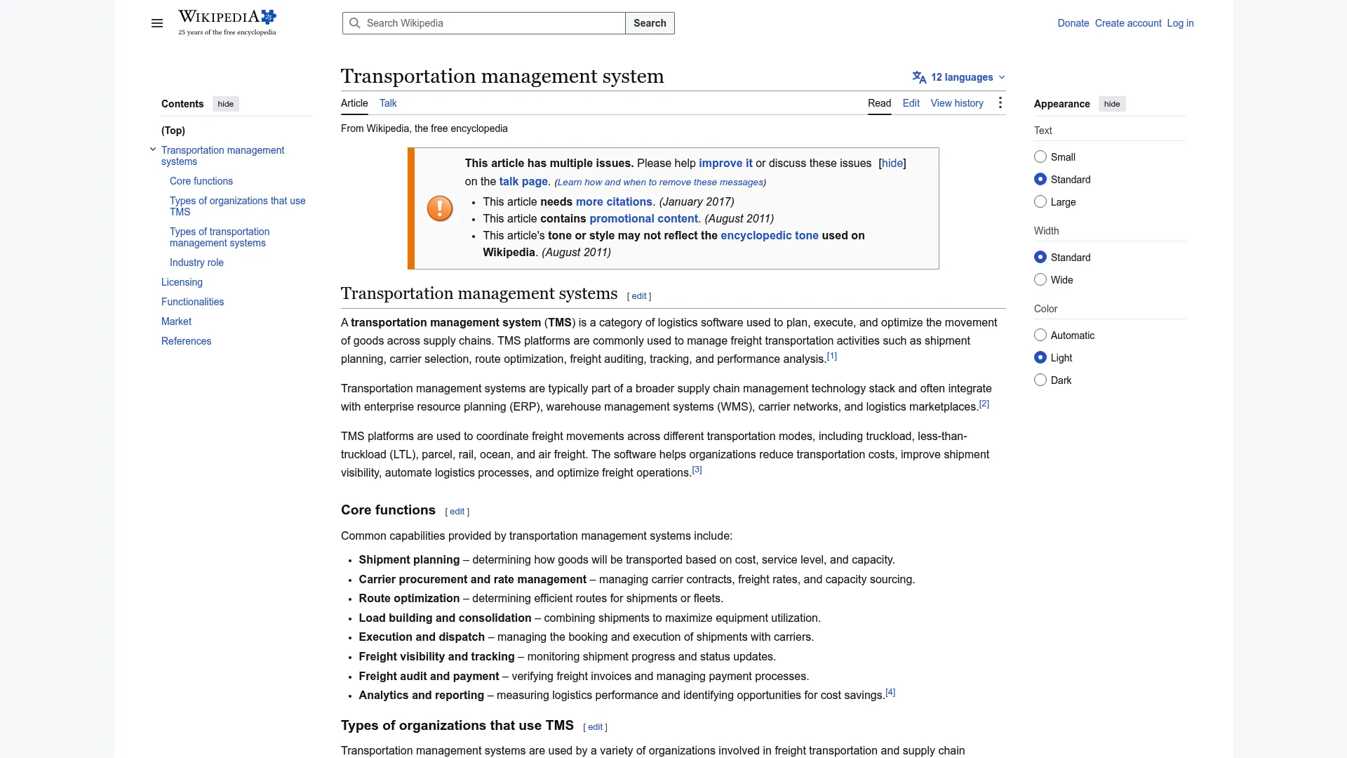 Transportation management system category overview