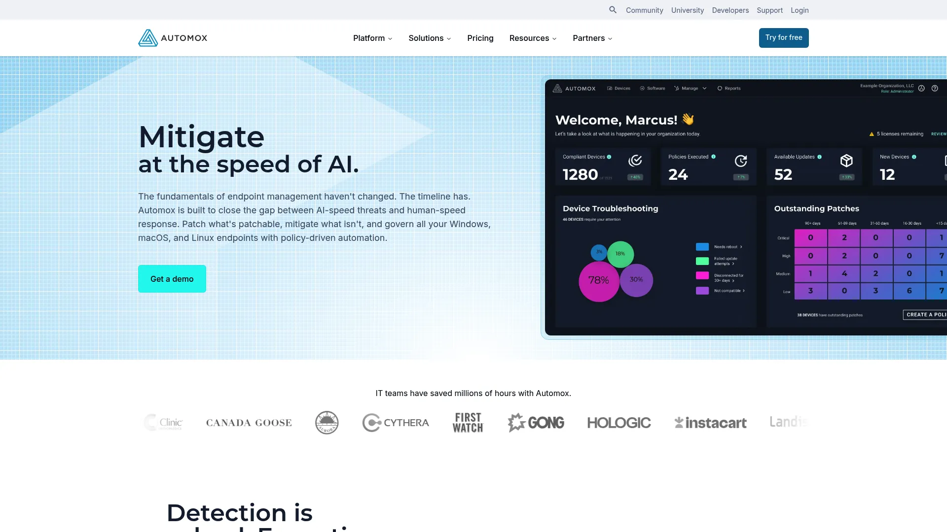 Automox cloud-native endpoint management platform showing patch automation