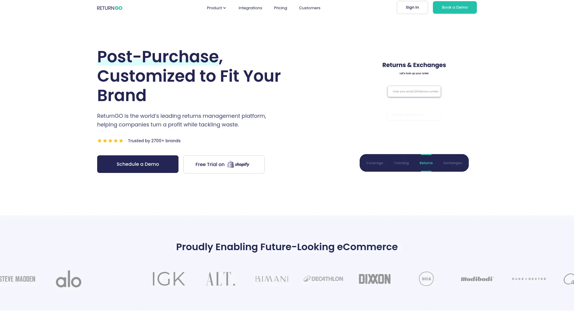 ReturnGO self-service returns and exchanges portal homepage