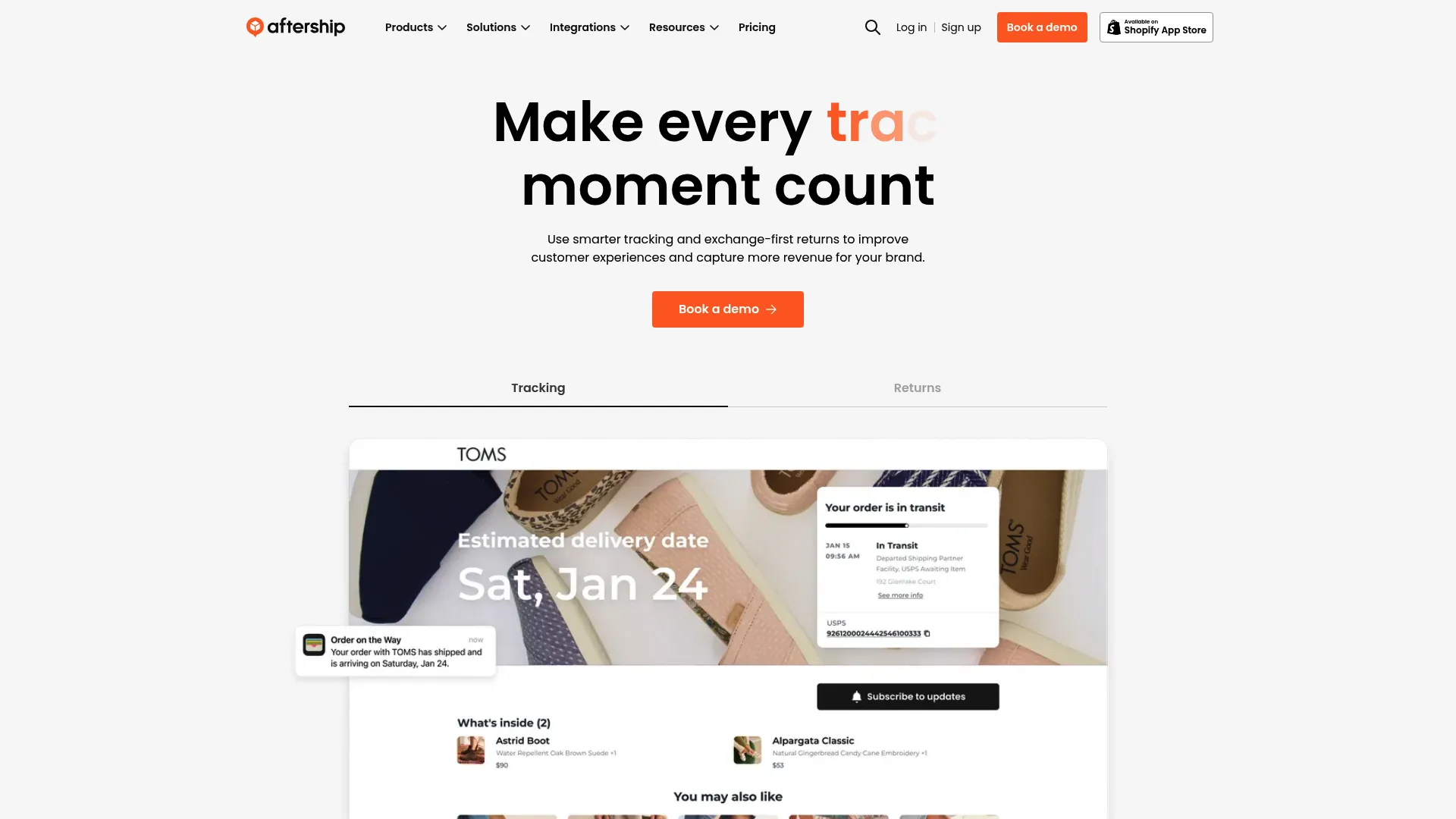 AfterShip post-purchase and returns platform homepage