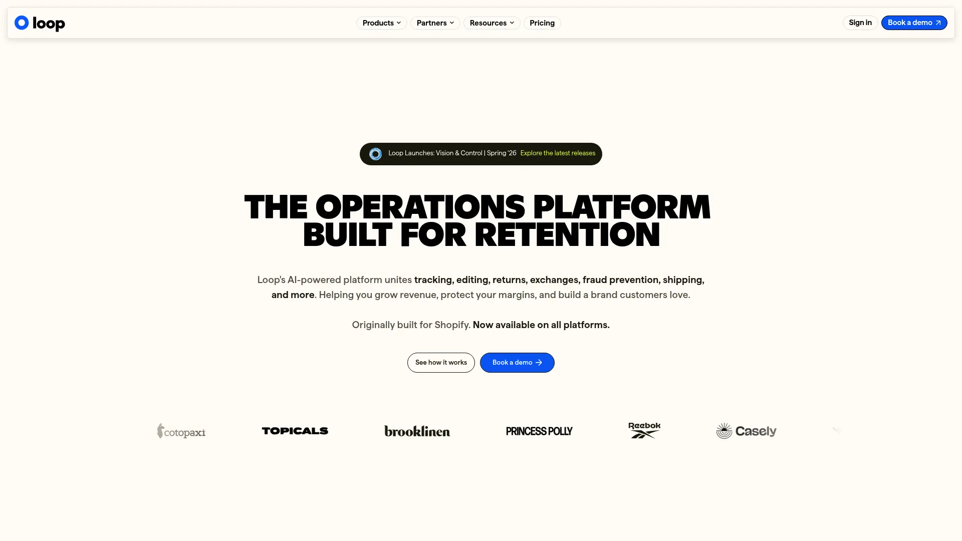 Loop Returns exchange-first returns platform homepage