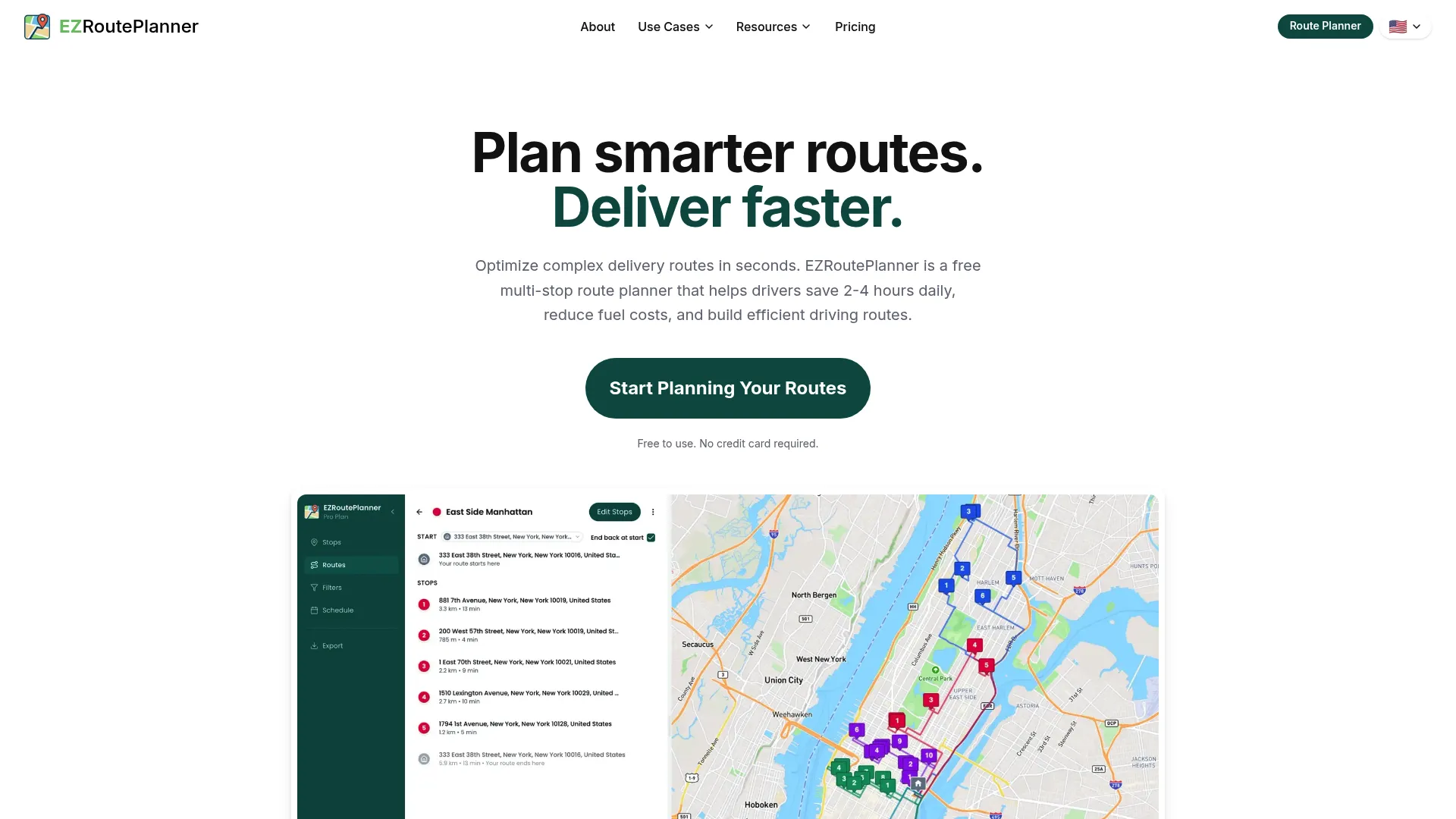 EZRoutePlanner free multi-stop route planner interface