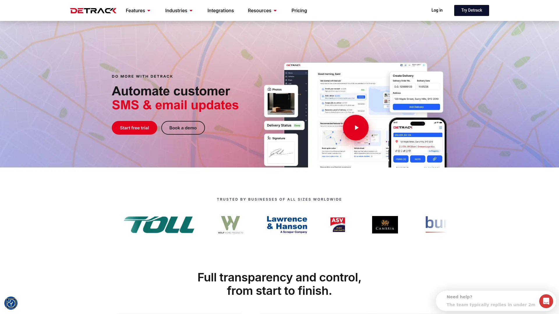 Detrack mobile proof of delivery app and tracking interface