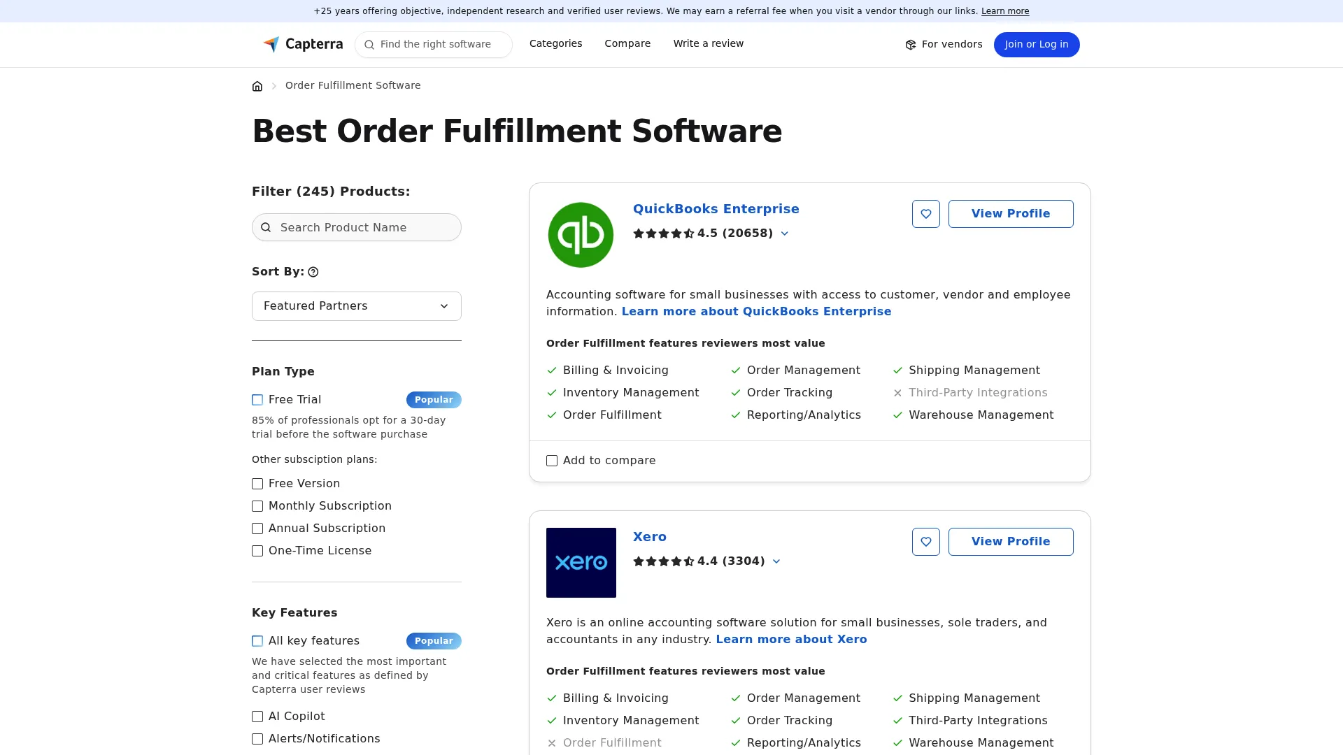 Capterra order fulfillment software directory