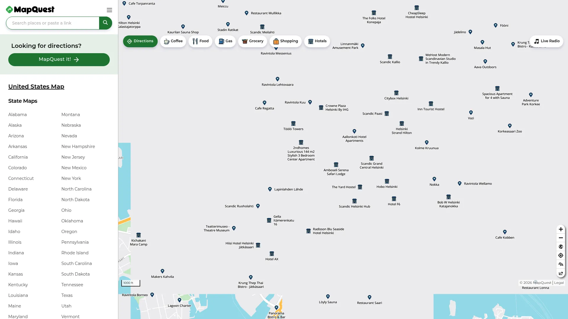 MapQuest mapping and multi-stop routing interface
