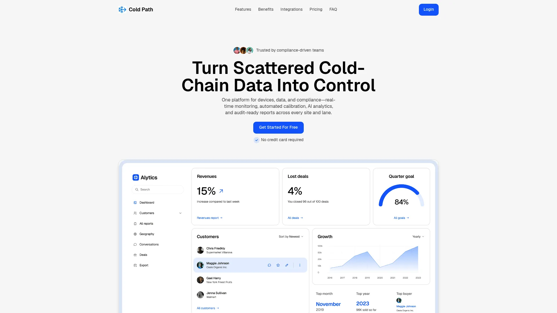 Cold Path cold chain compliance monitoring platform homepage