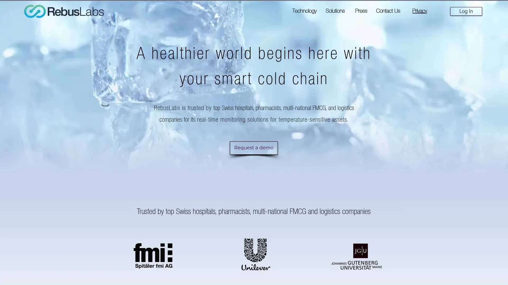 Rebus Labs cloud-based cold chain monitoring homepage