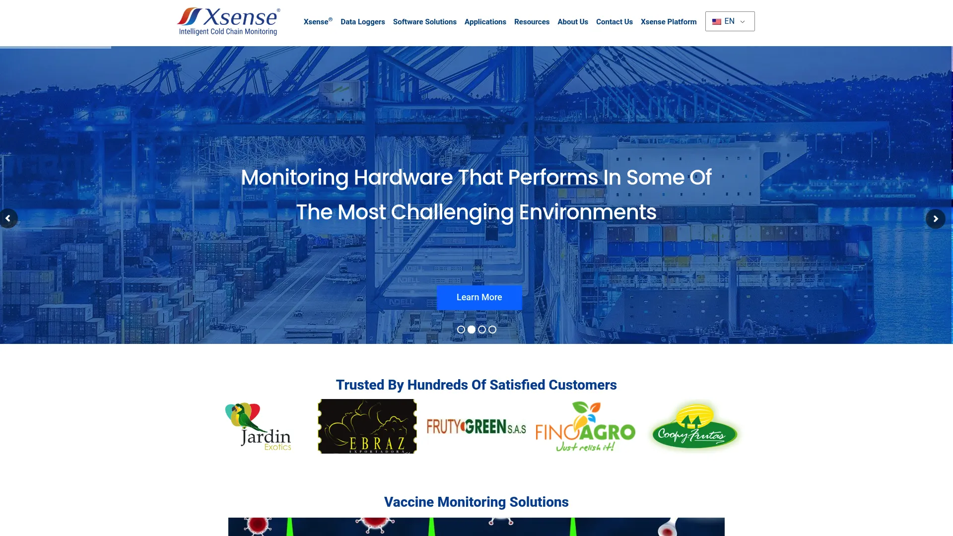Xsense end-to-end cold chain monitoring homepage