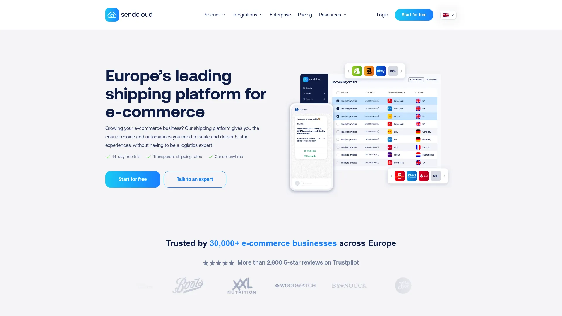 Sendcloud multi-carrier shipping and tracking automation platform