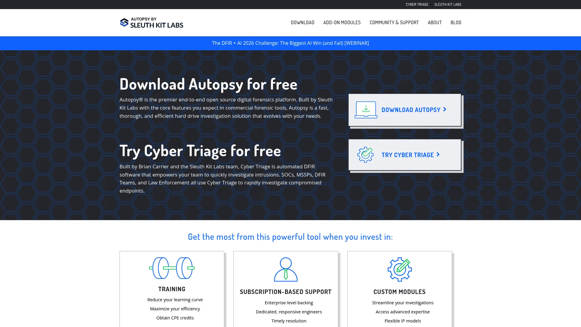 Autopsy digital forensics platform homepage