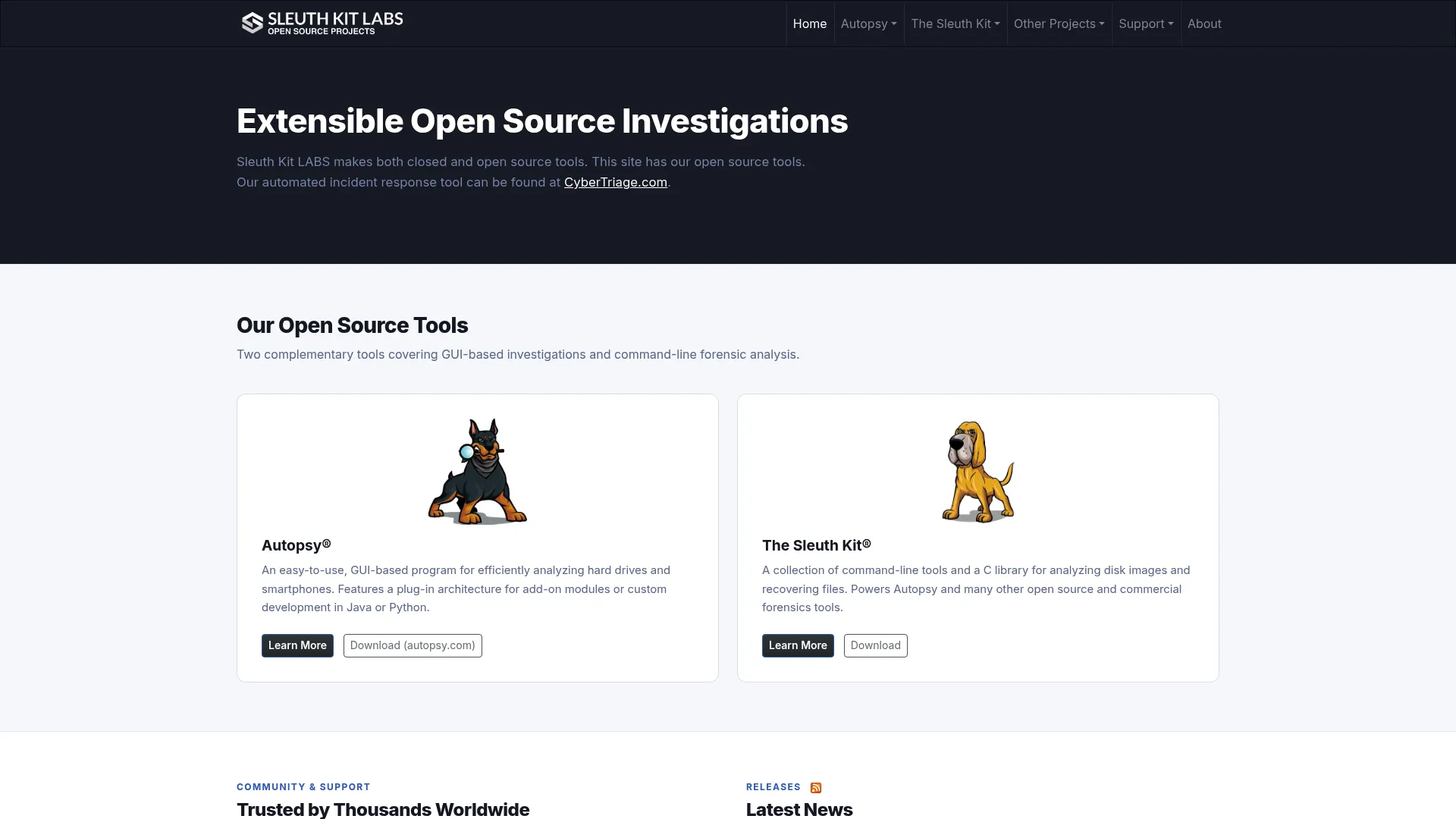 The Sleuth Kit digital forensics toolkit homepage