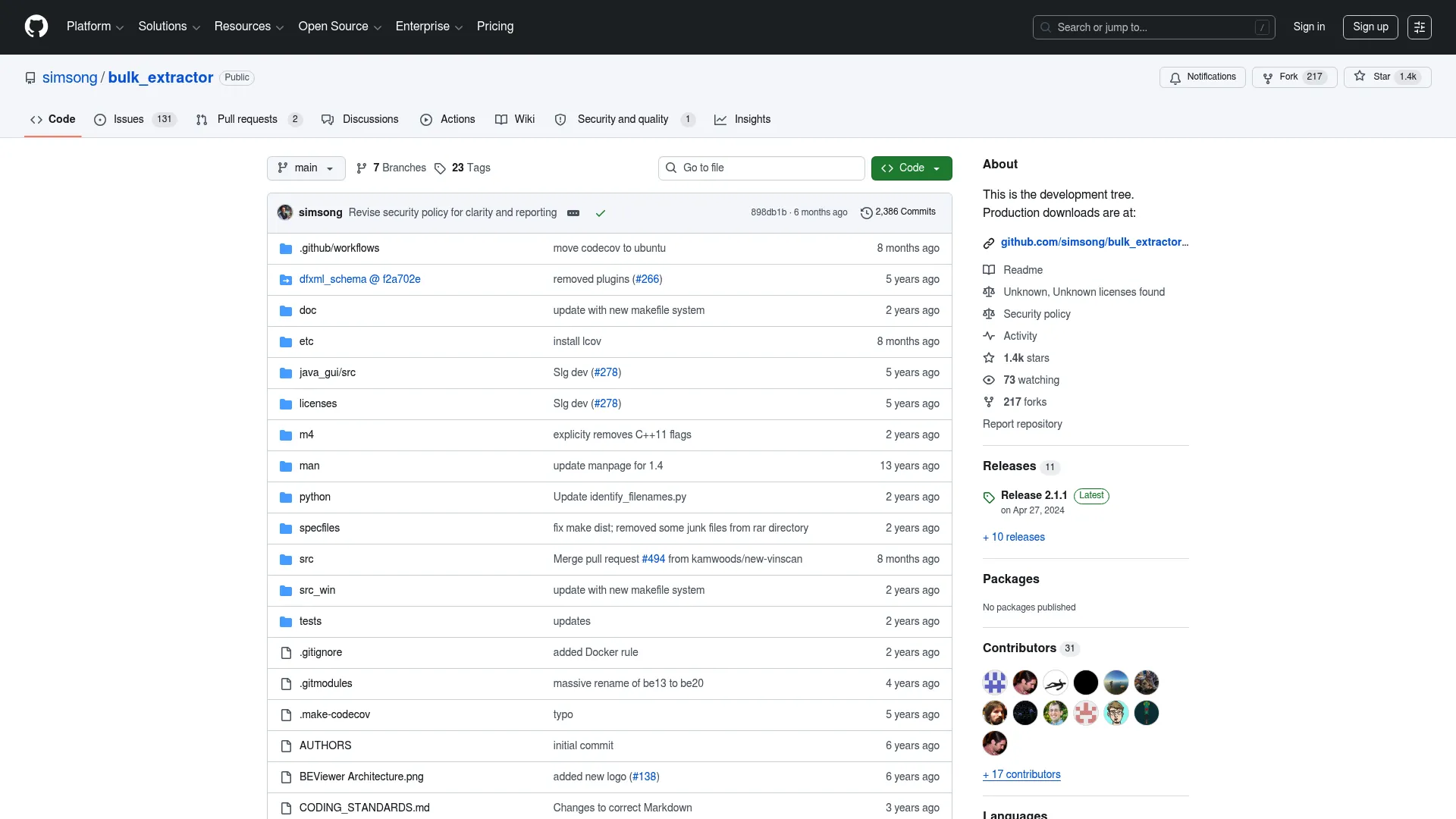 Bulk Extractor open source forensics tool on GitHub