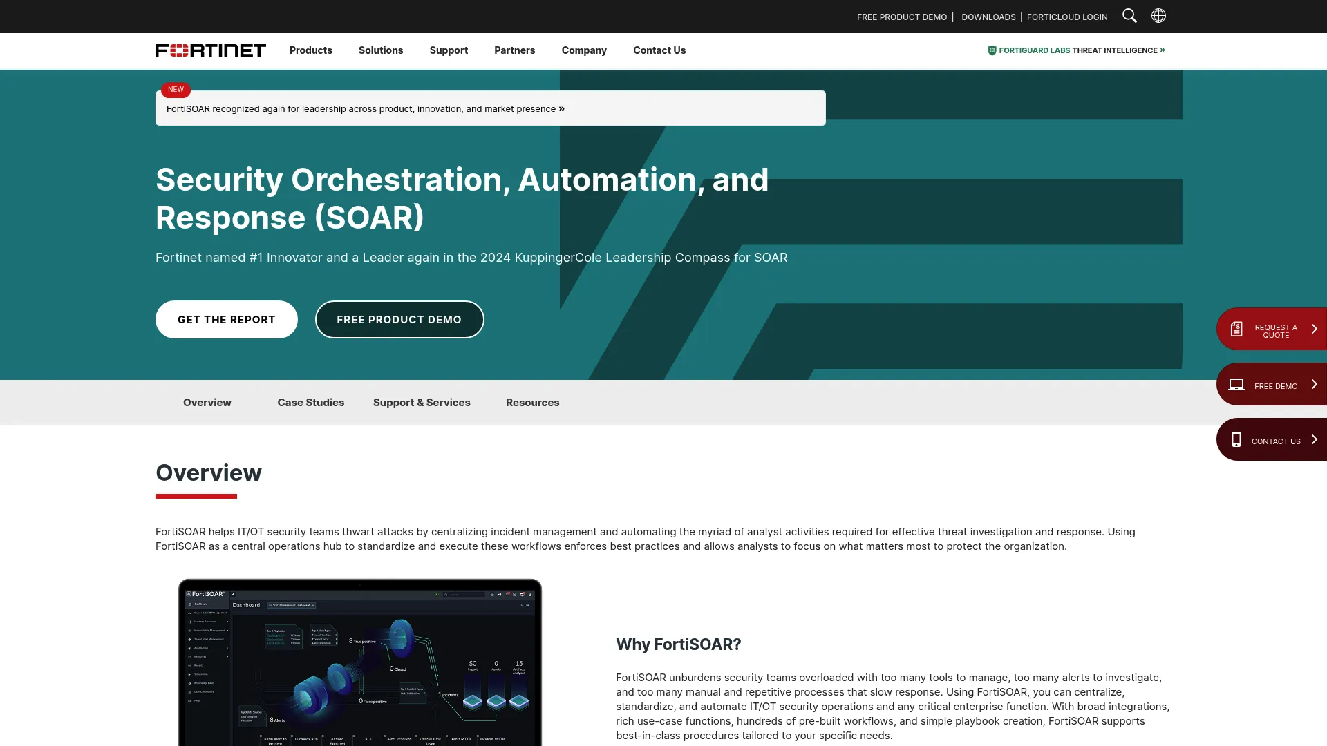 FortiSOAR product page from Fortinet