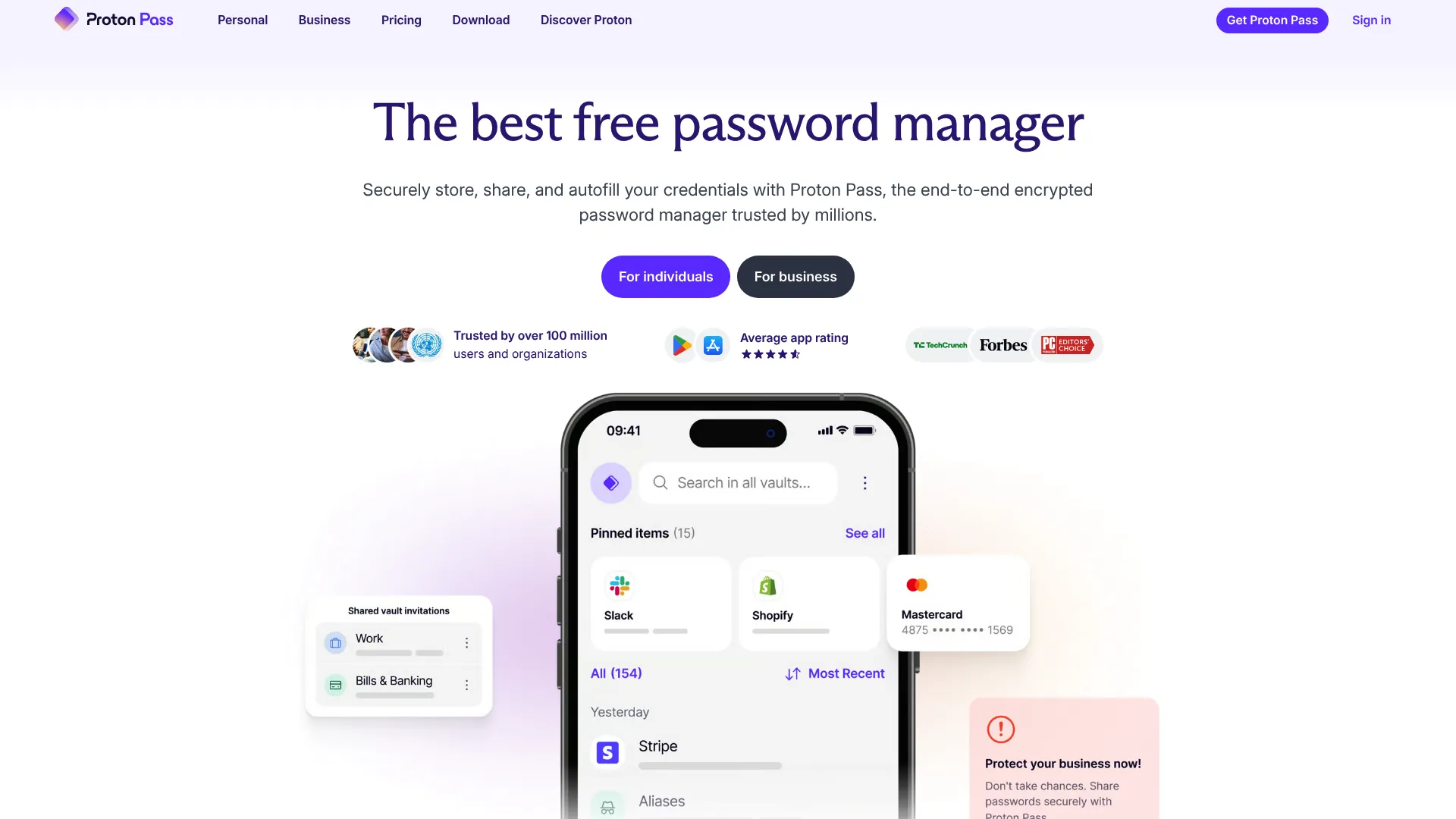 Proton Pass privacy-focused password manager homepage