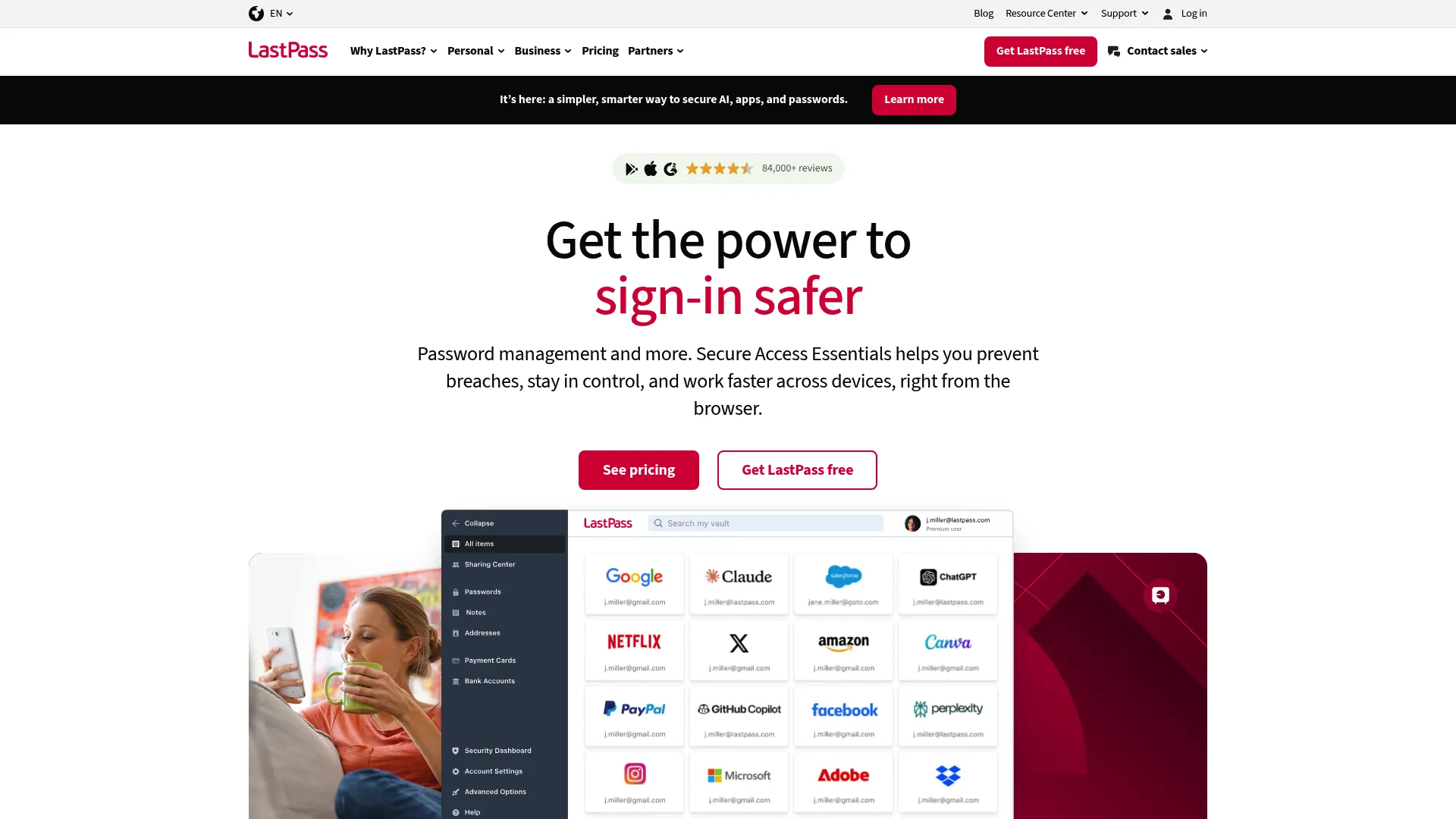 LastPass password manager homepage