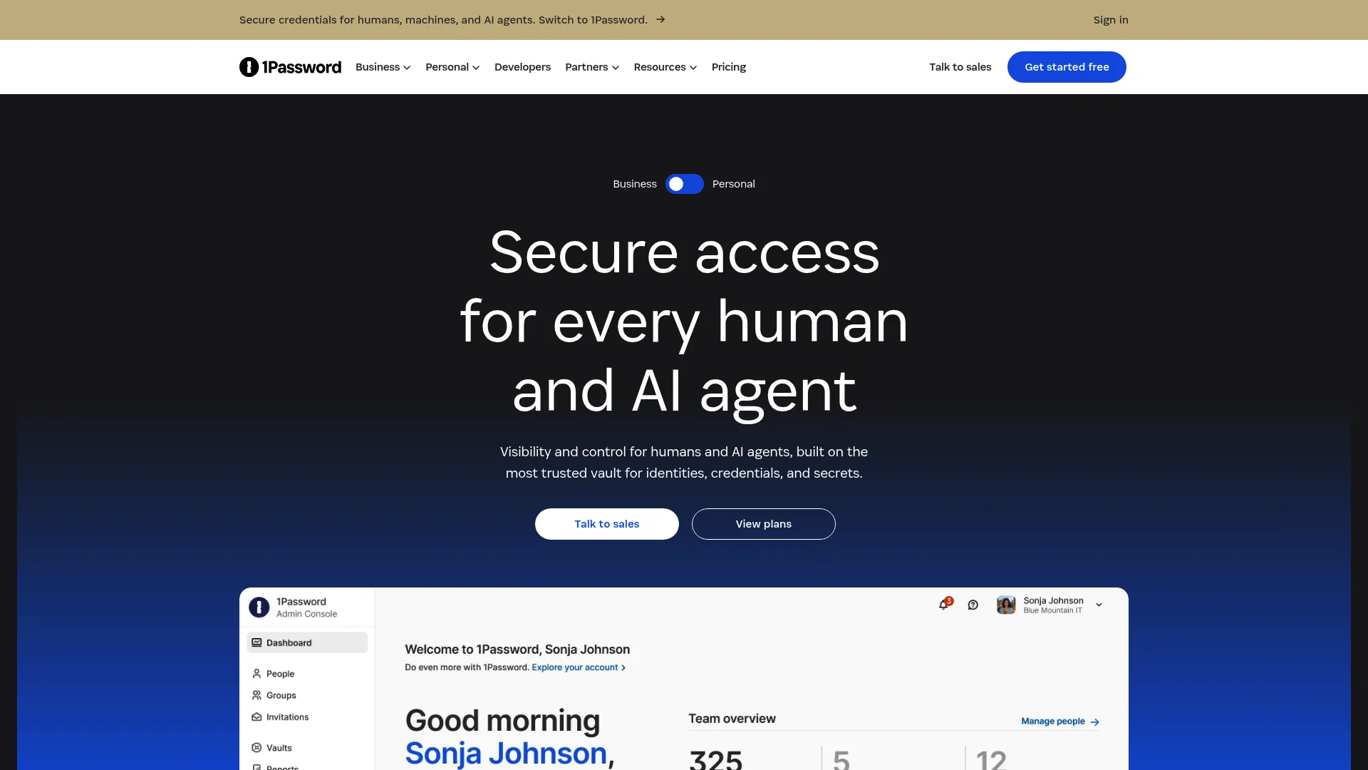 1Password password manager homepage
